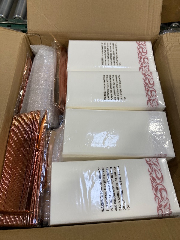 Photo 1 of 700PCS Rose Gold Disposable Dinnerware Set for 100 Guests, Plastic Plates for Party, Wedding, Include: 200 Plastic Plates, 100 Gold Silverware, 100 Cups, 100 Napkins
