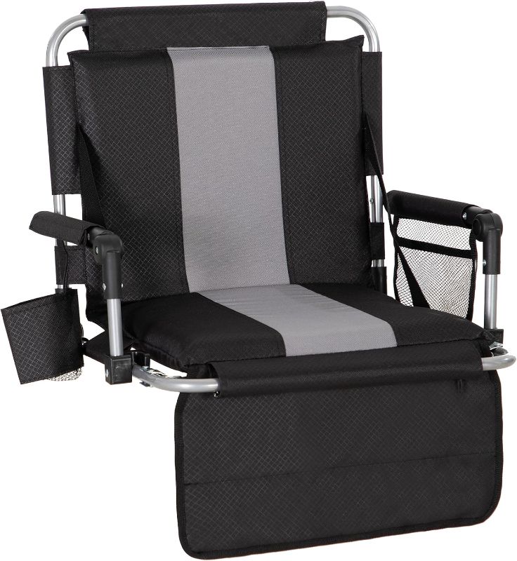 Photo 1 of LET'S CAMP Folding Stadium Seat Bleacher Chair with Cup Holder, Mesh Bag and Hide Hooks, Portable Stadium Chair with Back and Cushion
