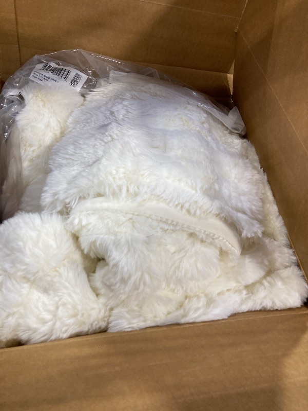 Photo 1 of Touchat Faux Rabbit Fur Throw Blanket 90X90 Cream White
