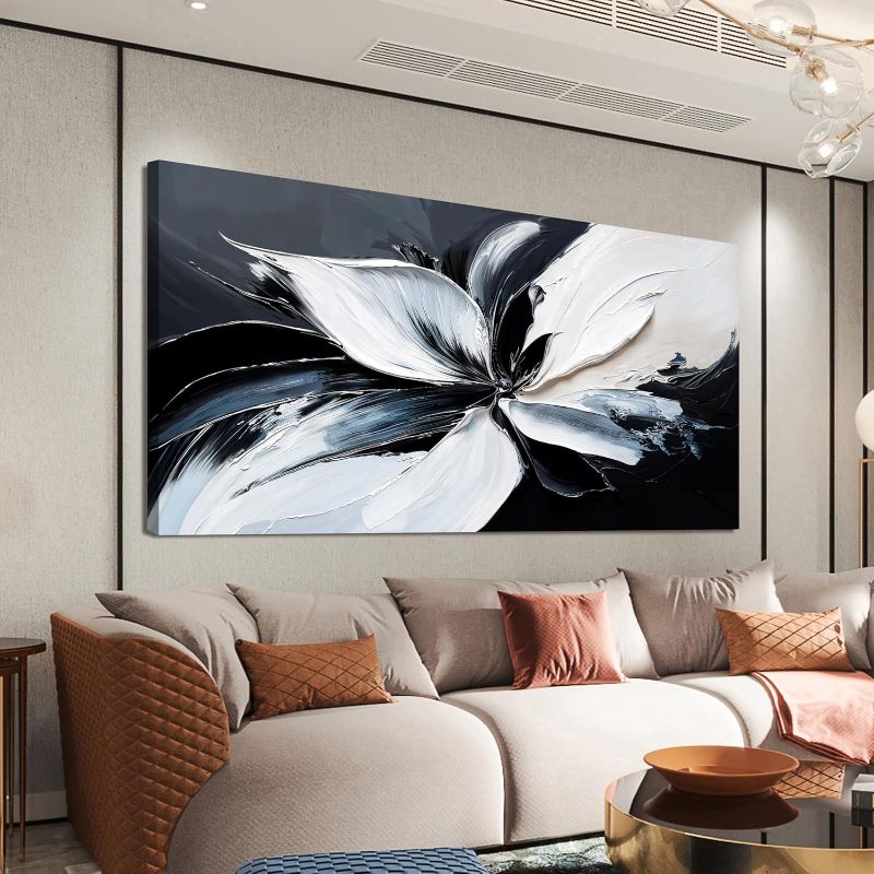 Photo 1 of AIXMGSJS Canvas Abstract Wall Art Large Modern Black and White Wall Art Prints Abstract Canvas Art Wall Decor Wall Art for Living Room Artwork for Walls Home Office Decor 24" X 48"

