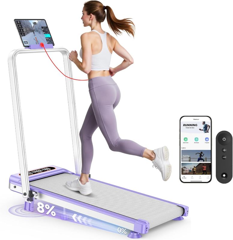 Photo 1 of 2025 Upgrade Walking Pad Treadmill with 8% Incline & Handle Bar, 3.5HP Portable Treadmill for Home Small, Under Desk Compact Walking Pad 300+lb Capacity, Shock Absorption, 0.6-6mph, Remote, Smart App
