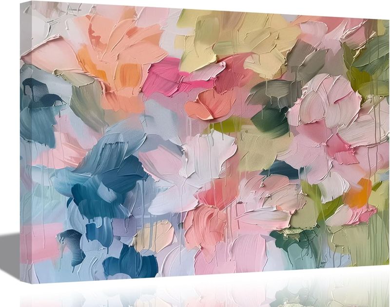 Photo 1 of Pink Abstract Canva Wall Art Modern Colorful Oil Painting Style Wall Decor Pisture Danish Powder Palette Poster Print Painting for Living Room Bedroom Leisure Area Painting Artwork Home Decoration
