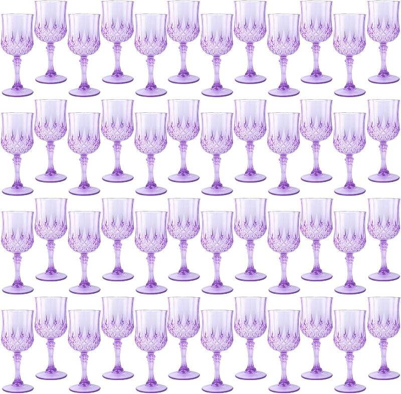Photo 1 of Plastic Wine Glasses?Plastic Goblets Vintage Style Cordial Drinking Glasses for Wedding Reception, Grand Event Party Supplies (48, Purple)
