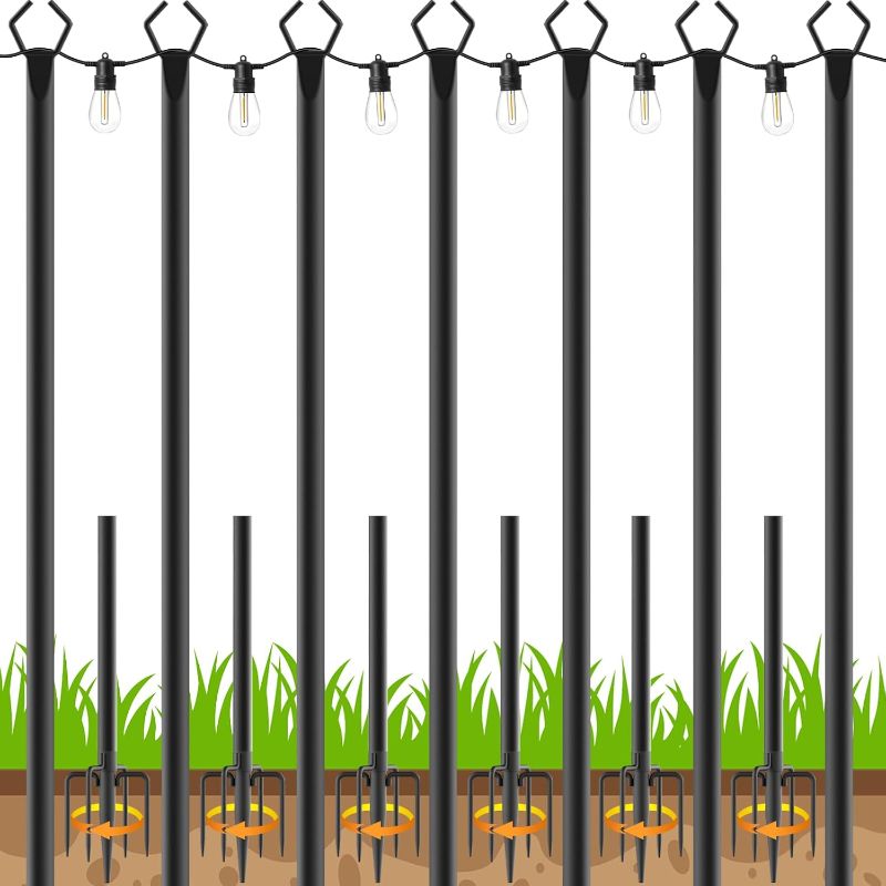 Photo 1 of 7 Pack 10 FT String Light Poles,Metal with Fork Lights Poles for Outdoor String Light, Rustproof Heavy Duty for Outside Garden,Patio,Wedding,Backyard,Deck,Party
