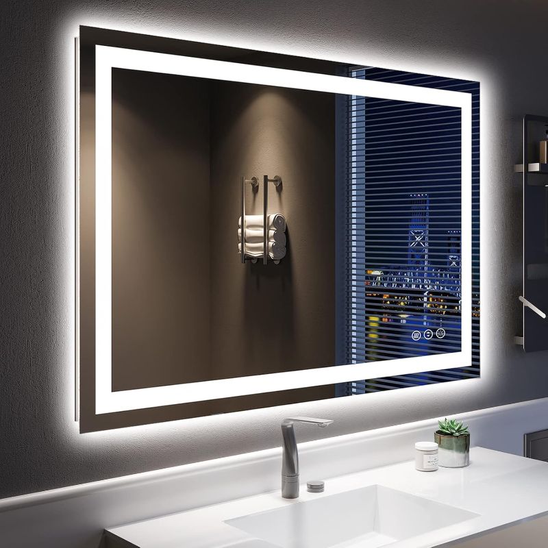 Photo 1 of 48x32 Inch LED Bathroom Mirror with Lights Front and Backlit Lighted Vanity Mirror for Bathroom Wall with 3 Colors Dimmable Anti-Fog Memory Shatter-Proof IP54 Waterproof Horizontal/Vertical
