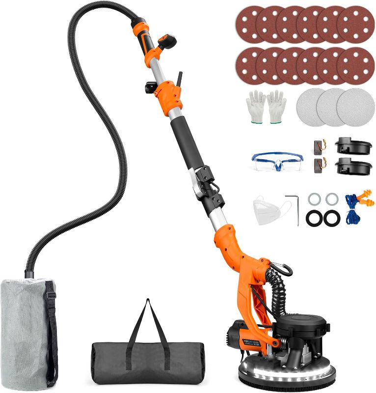 Photo 1 of Drywall Sander, 1000W Popcorn Ceiling Removal Tool, Automatic Drywall Sander with Vacuum Dust Collection, LED Light, 6 Variable Speed 800-2200RPM,15Pcs Sanding Discs, Foldable & Extendable Handle