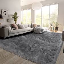Photo 1 of Grey Faux Fur Rug 8x10 Feet, Fluffy Shaggy Area Rug Large