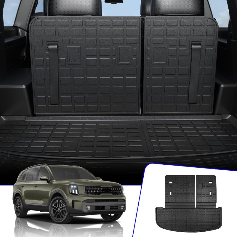 Photo 1 of Rongtaod Cargo Mat Compatible with 2020-2025 Kia Telluride Cargo Liner Trunk Mat TPE All Weather Back Seat Cover Protector 2024 Telluride Accessories (Trunk Mat with Backrest Mat)