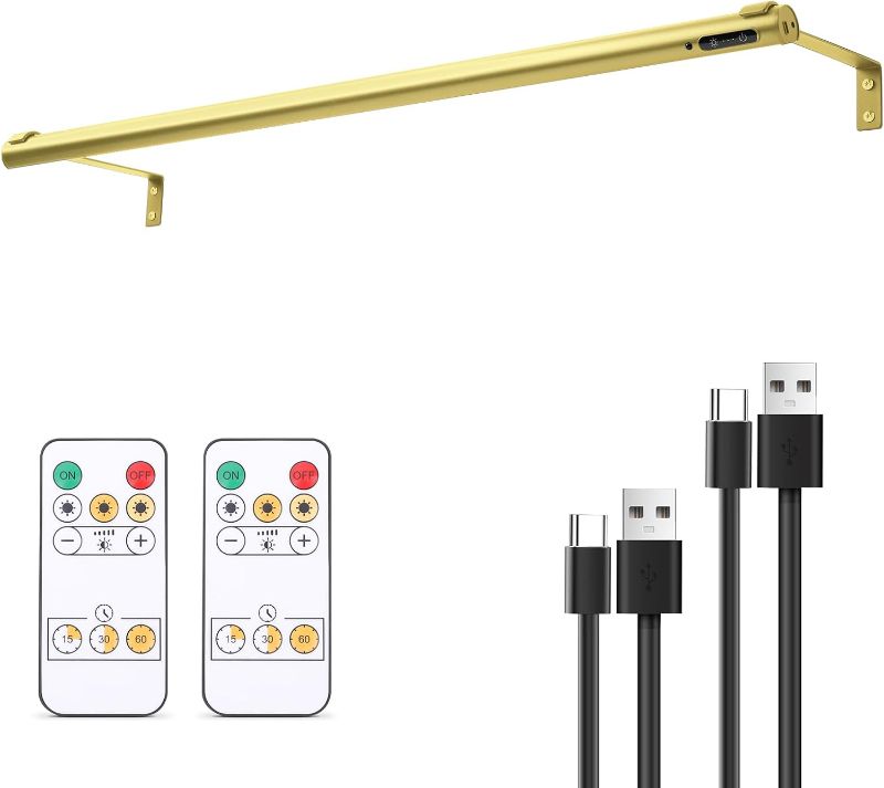 Photo 1 of Battery Operated Wireless Picture Light?Rechargeable/Plugged in 31.5inch Painting Display Light,Remote Control Wall Lights with Three Modes and Timing for Art Frame (Gold)