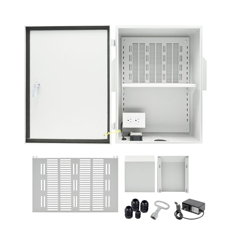Photo 1 of NEMA Outdoor Electrical Box (19.6? x 15.7? x 7.9?) IP65 Waterproof Electric Junction Box for Indoor and Outdoor Projects, w/DC Fan & 12V Adapter, DIY Removable Mounting Plate