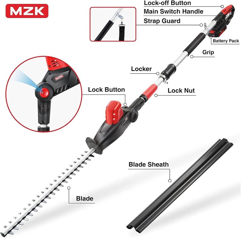 Photo 1 of MAX 23-inch Cordless Pole Hedge Trimmer Attachment, 8-Feet Reach, Electric Hedge Trimmer with Extension Pole
