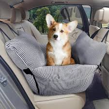 Photo 1 of Dog Car Seat for Medium Dogs Under 60 lbs Pet?2 in 1 Booster Seats Dog Bed for Car and Home Safety Travel Carrier with 2 Pockets, Blau Stripes