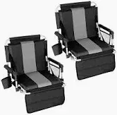 Photo 1 of Alpha Camper Set of 2 Folding Portable Stadium Seat Chair for Bleachers with Arm Rest, Black Grey