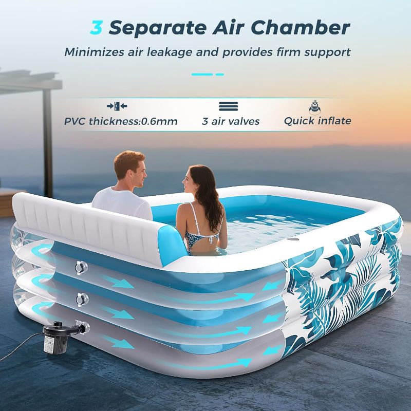 Photo 1 of Inflatable Pool for Adults,Blow Up Pools with Backrest & Cup Holders XL Thickened Outdoor Family Spa Tub Kids Cool Swimming Pool for Backyard, Beach, Summer Water Parties