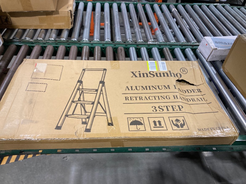 Photo 1 of XinSunho 3 Step Ladder, Retractable Handgrip Folding Step Stool Ladders with Anti-Slip Wide Pedal, Aluminum 3 Steps, 330lbs Safety Household Ladder