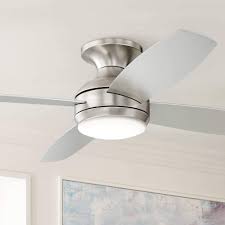 Photo 1 of Industrial Hugger Low Profile Indoor Ceiling Fan with LED Light Remote Control Brushed Nickel Silver Blades House Bedroom Family Living Room Home Kitchen Dining