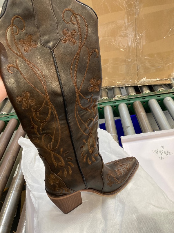 Photo 1 of wetkiss Knee High Cowgirl Cowboy Boots for Women Dark Brown Western Cowgirl Boots Womens Country Western Tall SIZE 6 