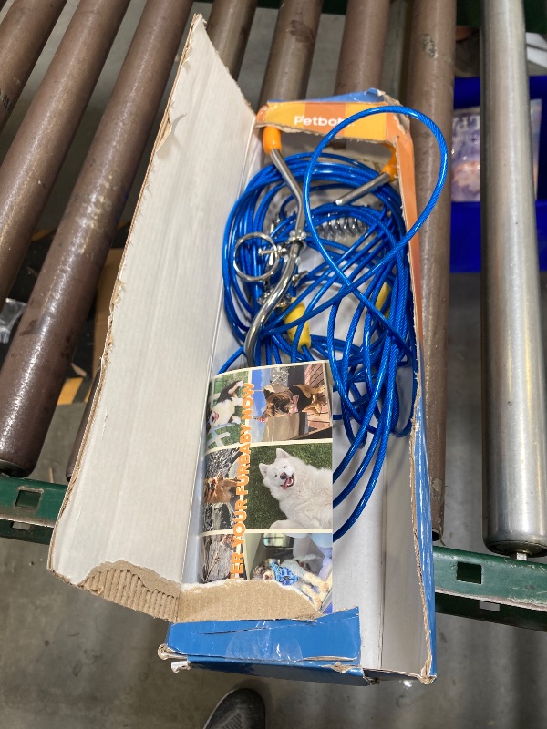 Photo 1 of Petbobi Dog Tie-Out Cable and Stake - 30ft Heavy Duty Cable with Spring, No Tangle, 16in Ground Stake, Ideal for Yard, Camping and Beach, Suitable for Small Medium Large Dogs Up to 120 lbs, Blue