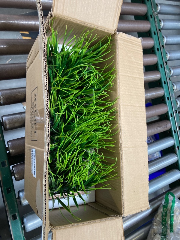 Photo 1 of MyGift 14 Inch Artificial Green Grass Plant in Solid Acacia Wood Planter Window Box, Faux Greenery in Decorative Rectangular Crate Style Wooden Container