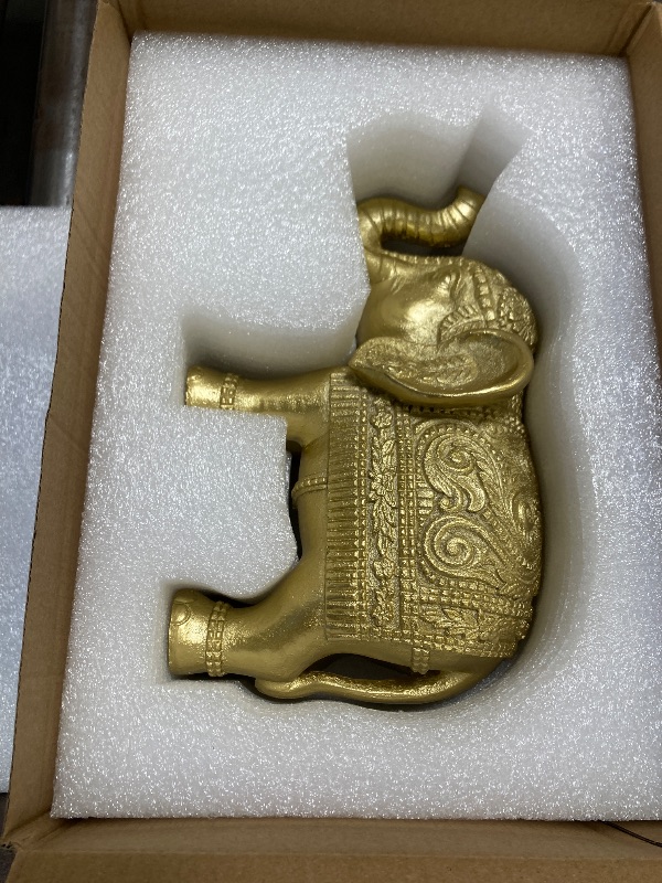 Photo 1 of BOIHEGU Elephant Statue Home Decor, Symbol of Luck and Prosperity, 9 inch Resin Gold Accent Good Lucky Elephant Housewarming Gifts for Women Men Office Desk Decoration