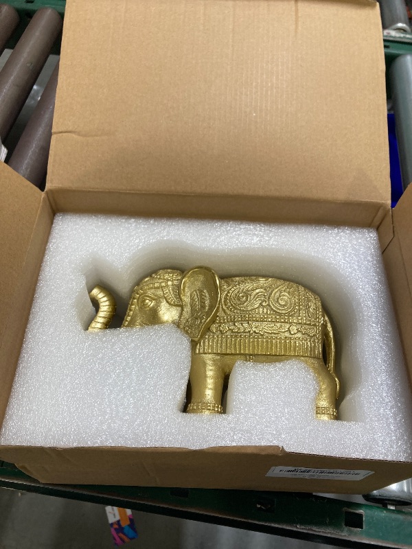 Photo 1 of BOIHEGU Elephant Statue Home Decor, Symbol of Luck and Prosperity, 9 inch Resin Gold Accent Good Lucky Elephant Housewarming Gifts for Women Men Office Desk Decoration