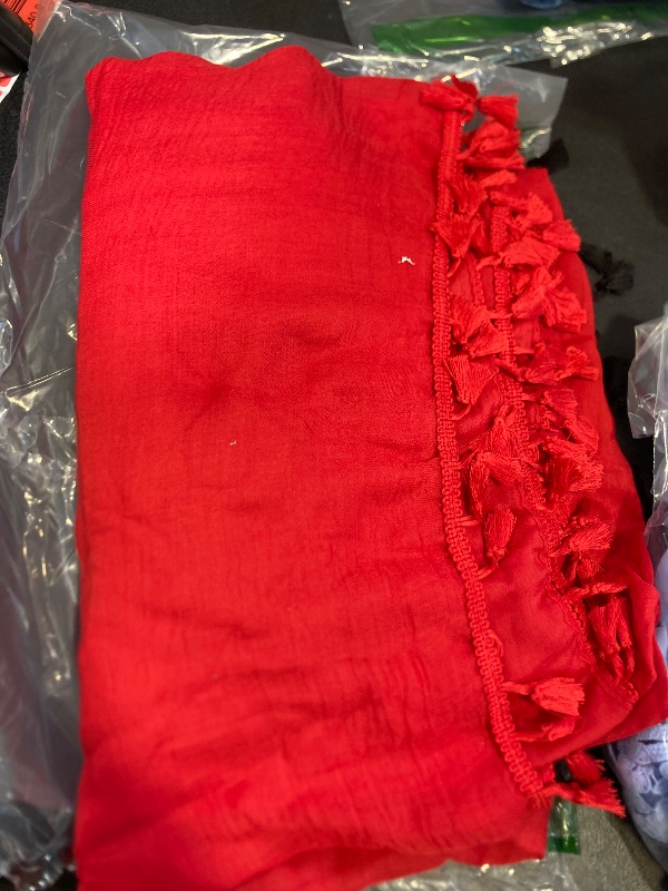 Photo 1 of 2 Pieces Women Beach Batik Long Sarong Swimsuit Cover up Wrap Pareo with Tassel for Women Girls (Black, Red, X-Large)