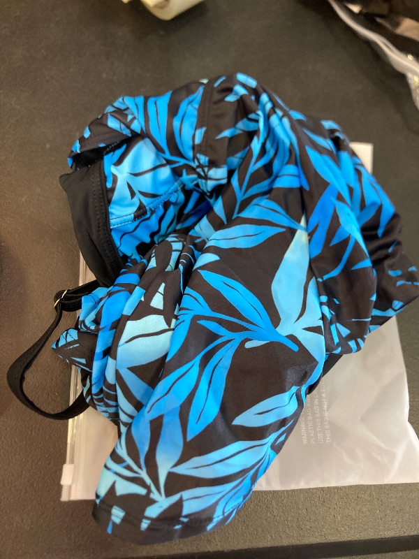 Photo 1 of Talisea Women's Underwire Tankini Top Only Tummy Control Swimsuit Top Push Up Bathing Suit Top No Bottom Blue Black Leaves XL