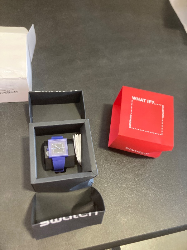 Photo 1 of Swatch Square Bioceramic Unisex Watch Casual Bioceramic Blue Quartz Waterproof Squarely Blacklight