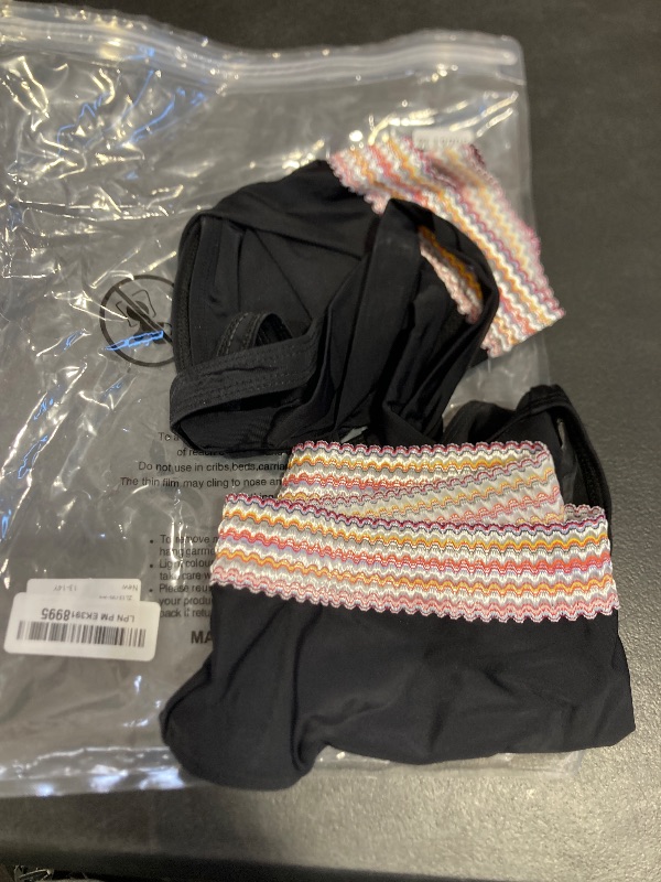 Photo 1 of Girls Swimsuits Size 12-14 Teen Bathing Suits Halter Neck Tie Contrast Woven Trim with Chest Pad Swimming Suit for Girl 2 Piece Black Girls' Swimwear 13y-14