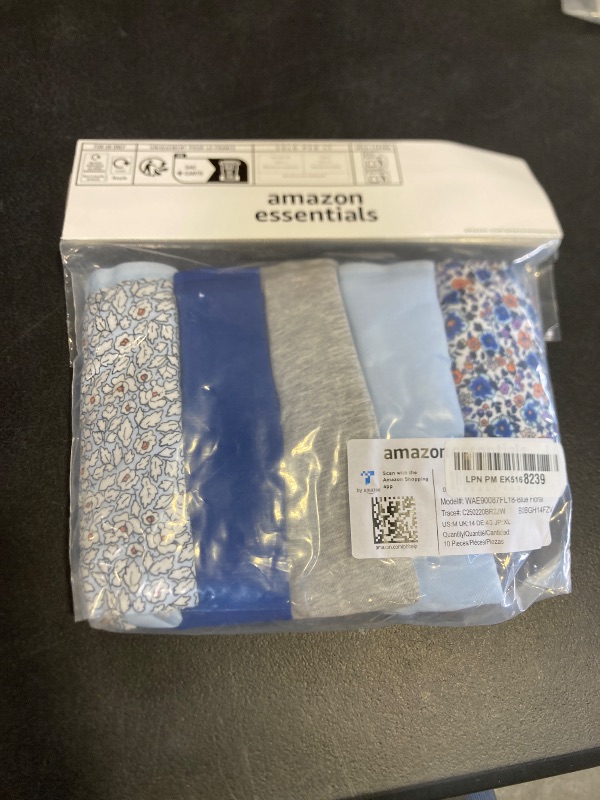 Photo 1 of Amazon Essentials Women's Cotton Bikini Brief Underwear (Available in Plus Size), Pack of 10, Blue/Grey Heather/Pale Blue/Ditsy Floral/Floral, Medium