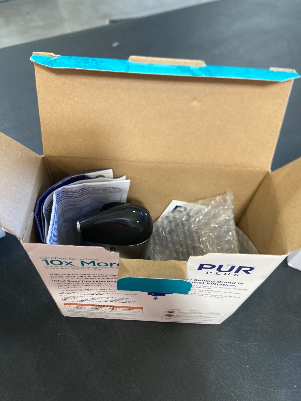 Photo 1 of PUR Plus Horizontal Faucet Mount Filtration System with 3-in-1 Lead Reducing Filter, Water Filter for Sink, Lasts 100 Gallons, Compatible with Sinks with External Aerators, Metallic Grey