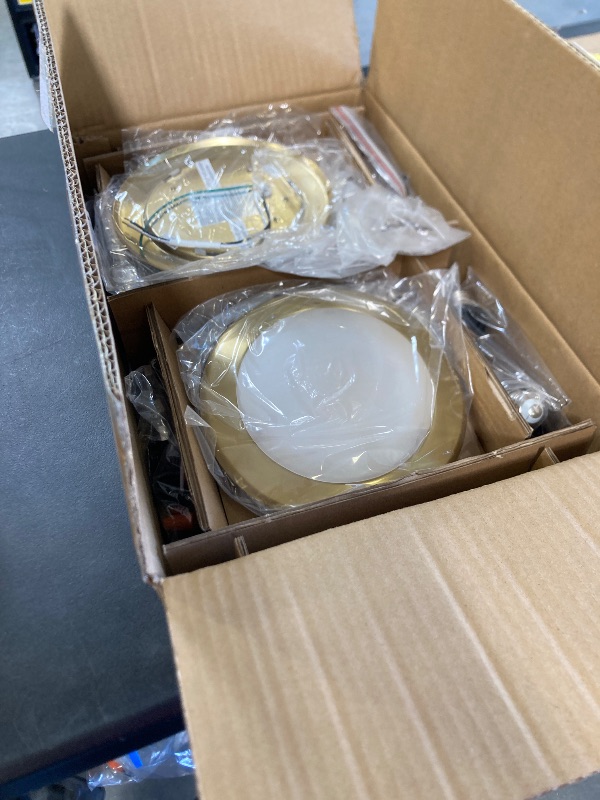 Photo 1 of hykolity 5/6 Inch Selectable CCT LED Disk Light Flush Mount, 3000K/4000K/5000K, Dimmable Recessed Retrofit Ceiling Light, CRI90, 1050lm, 15W, Installs Into Junction Box or Recessed Can, Gold, 12 Pack