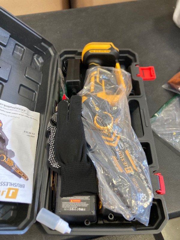 Photo 1 of JEXUGK Brushless Mini Chainsaw, 8" & 6" Hand Held Cordless Chain Saw with 2 x 4.0Ah Battery, Portable Small Electric saw Cordless with 4 Chain Guide, Mini Motosierra for Tree Pruning Wood Cutting