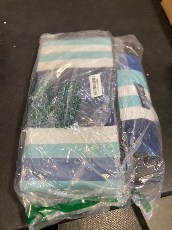 Photo 1 of ZAZE Picnic Blankets Beach Blanket, 80''x80'' Extra Large Thick 3-Layers, Sandproof Machine Washable Waterproof Foldable Oversized XL Outdoor Mat, for Camping, Park, Travel, Grass(Blue White Stripe)