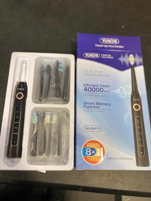 Photo 1 of YUNCHI Electric Toothbrush for Adults, Battery Toothbrush, Rechargeable Sonic Electric Tooth Brush with 8 Brush Heads, 5 Modes & 2 Minutes Smart Timer, IPX7 Waterproof, One Charge for 30 Days, Black