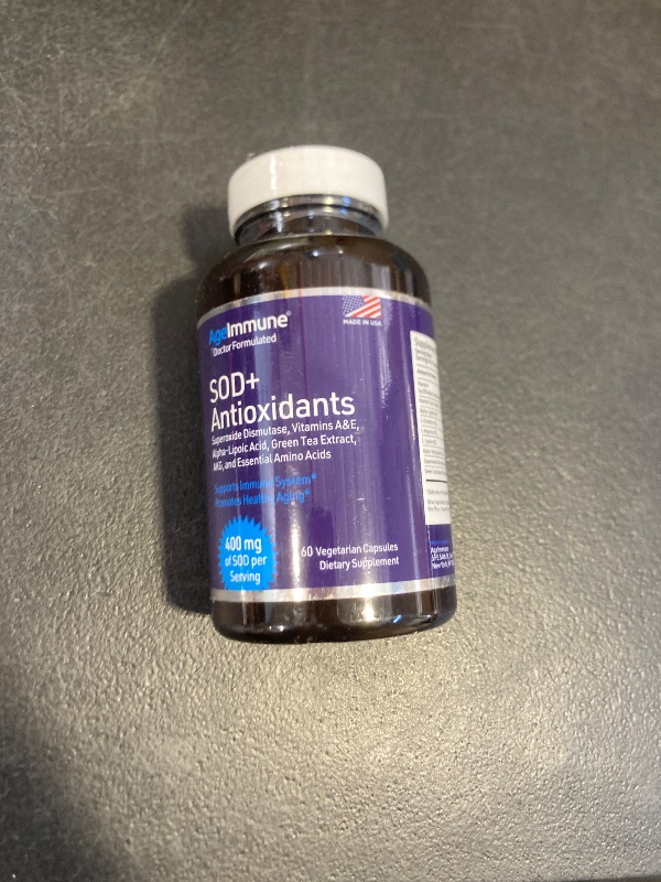 Photo 1 of SOD Antioxidants Complex Healthy Aging Supplement - 400mg of Superoxide Dismutase - Alpha Lipoic Acid - L-Arginine -Lysine - AKG - Vitamin A - Vitamin E for Immune Support-60 Capsules exp 1-2028