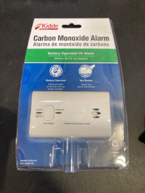 Photo 1 of Kidde Carbon Monoxide Detector, Battery Powered CO Alarm with LEDs, Test-Reset Button, Low Battery Indicator, Portable