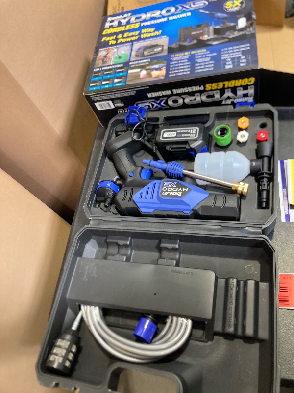 Photo 1 of Ontel Turbo Jet HydroX5 Pro Portable Cordless Pressure Washer (21V 3000mAh Battery), 6-in-1 Nozzle, Dual Water Source, 16ft Detachable Hose