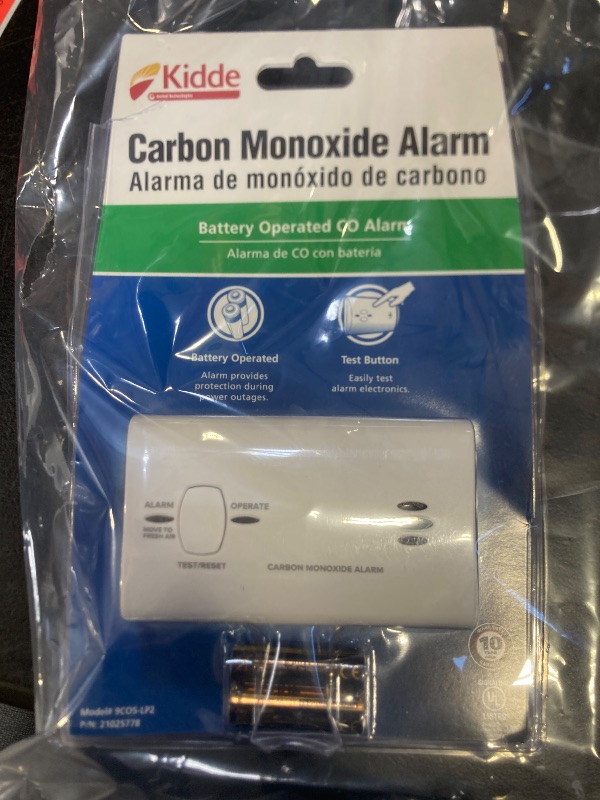 Photo 1 of Kidde Carbon Monoxide Detector, Battery Powered CO Alarm with LEDs, Test-Reset Button, Low Battery Indicator, Portable