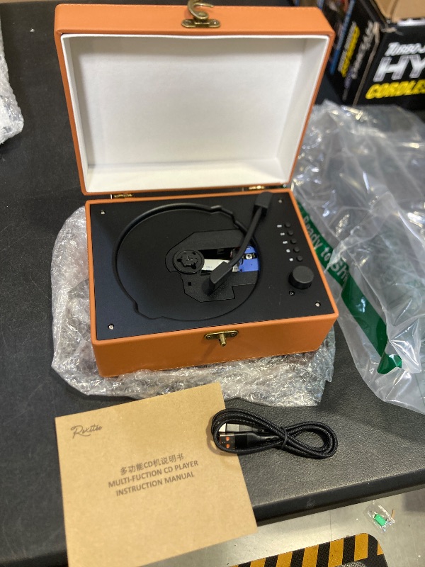 Photo 1 of Yintiny Rechargeable Leather CD Player with Speakers; Bluetooth Transmitter; Festival Gift; BGM Player for Home Décor (Brown)