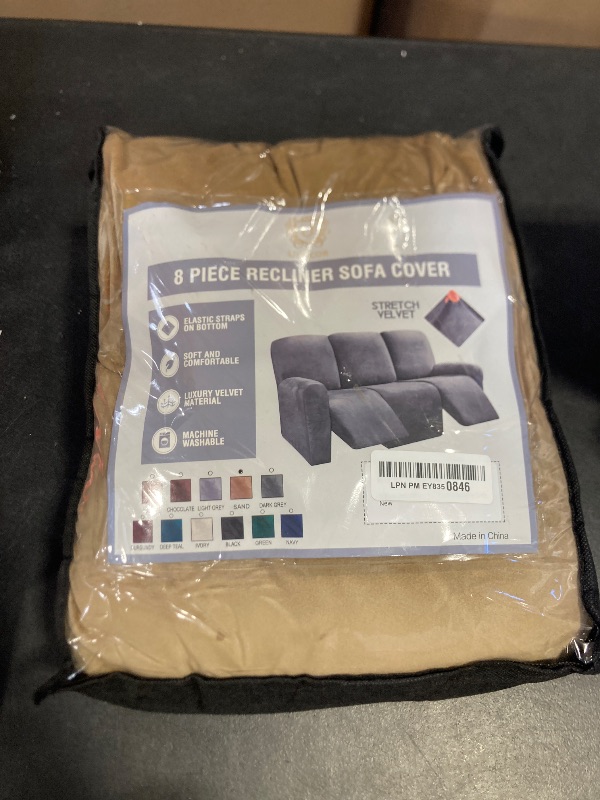Photo 1 of ULTICOR Velvet 8-Pieces Recliner Sofa Covers Stretch Reclining Couch Covers for 3 Cushion Reclining Sofa Slipcovers Furniture Covers Thick Soft Washable (3 Seater Recliner Cover, Sand)