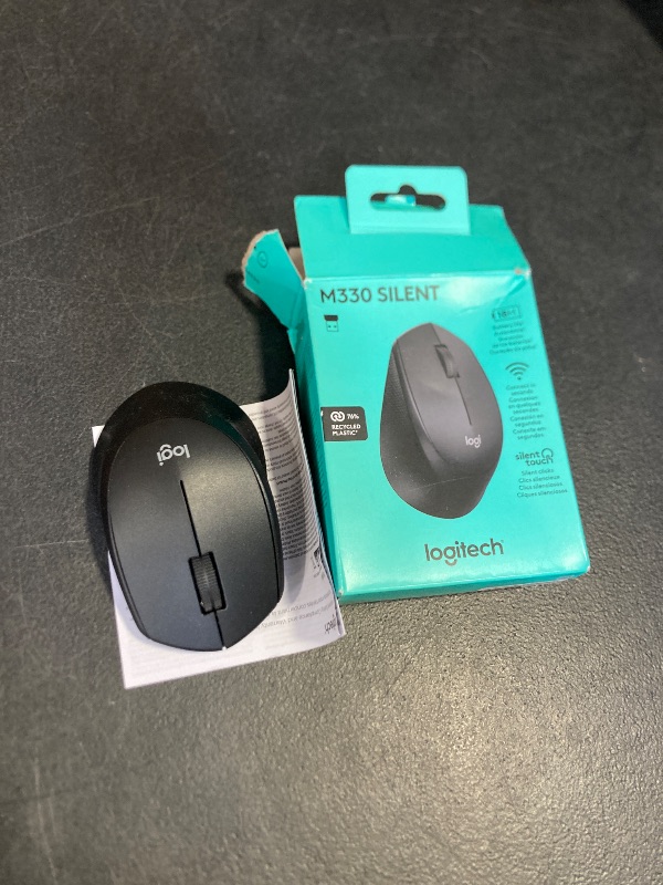 Photo 1 of Logitech M330 SILENT Wireless Mouse, 2.4GHz with USB Receiver, Optical Tracking, Quiet & Lightweight, Long Battery Life, for PC, Mac, Laptop, Chromebook - Black