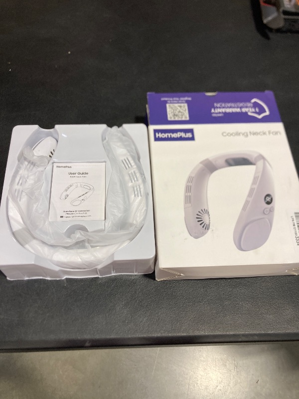 Photo 1 of HomePlus Cooling Neck Fan, 2-in-1 Neck Air Conditioner Portable Rechargeable, Wearable Personal Fan, 4400mAh Large Battery, Ergonomic Design, White