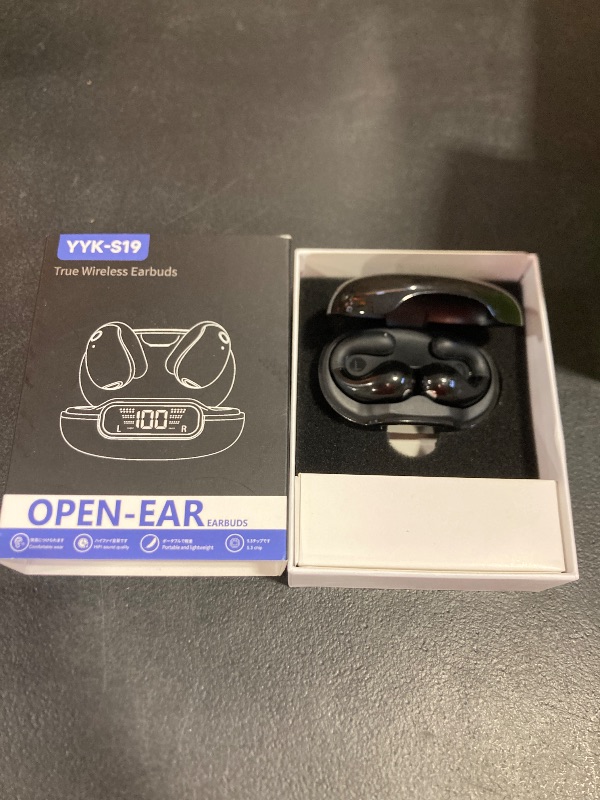 Photo 1 of Open Ear Earbuds Wireless Bluetooth 5.3 Earphones, Flexible Clip On Ear buds with 36H Playtime LED Display Bone Conduction Headphones, IPX7 Waterproof Light Weight Fit for Every Ear, Sport, Workout