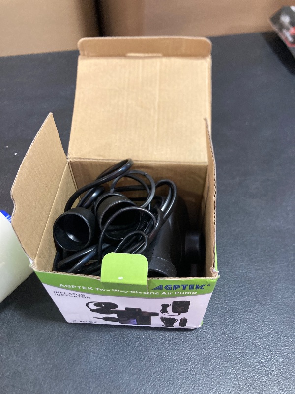 Photo 1 of AGPTEK Electric Air Pump,Portable Air Pump with 3 Nozzles, 4.5kPa Quick-Fill,110V AC/12V DC Inflator/Deflator Pumps for Outdoor Camping, Inflatable Air Mattress Beds, Boats, Swimming Ring