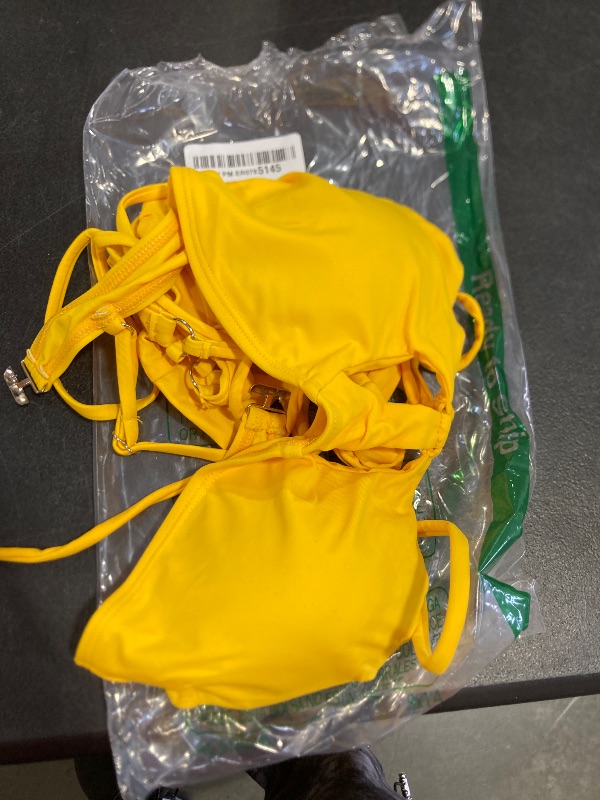 Photo 1 of oddtmall Women's Triangle Bikini Tie Up Strapless Halter Bikini Set Two Piece Swimsuit 2024 Yellow small