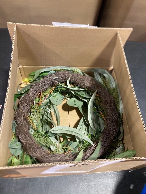Photo 1 of Seasons 22 inch Eucalyptus Wreath for Front Door, Artificial Spring & Summer Wreath with Greenery Leaf for Farmhouse, Wall, Window or Wedding Home Decor (Green)