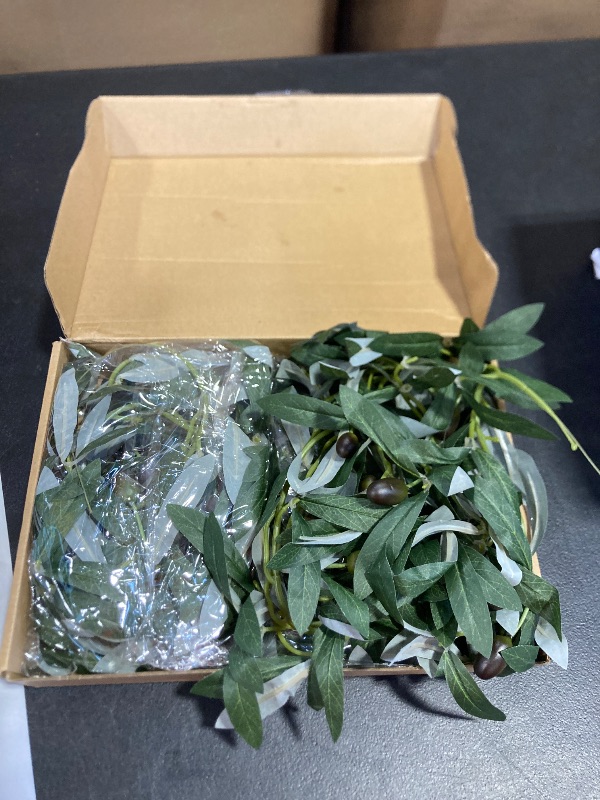 Photo 1 of Giegxin 3 Pcs Total 15 ft Artificial Olive Leaf Vine Artificial Garland Hanging Green Vine with Fake Fruits Greenery Olive Leaves Decor for Wedding Backdrop Home Office Garden Wall Door