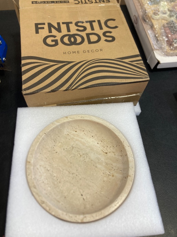 Photo 1 of FNTSTICGOODS Travertine Decorative Bowl - 7.8” Diameter & 2” Height - Key Bowl for Entryway Table - Travertine - Organic Modern Centerpiece - Beige/Natural