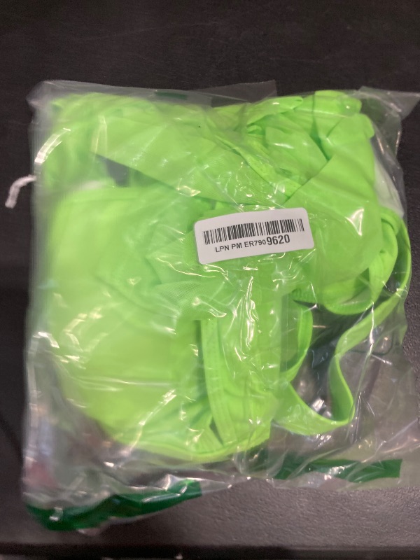 Photo 1 of Rave Outfits for Women - EDC Festival Neon Bodysuit Concert Swimsuit Mesh Buckle Crop Top Club Party 2 Pcs Set(Green,XL,1017a)
